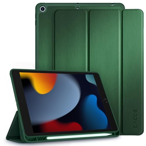 Cover Custodia Compatibile con iPad 8a Generazione 7a Gen 2019 Leggero Protettivo Supporto Pieghevole con Pencil Holder per iPad 10.2 Auto Verdi Verde Scuro