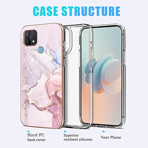 Wousunly Compatible With Oppo A15 Case Marble Silicone,Full Body Protection Shockproof Oppo A15 Phone Case Thin Hard Pc And Soft Tpu Pink Cover thumb #4