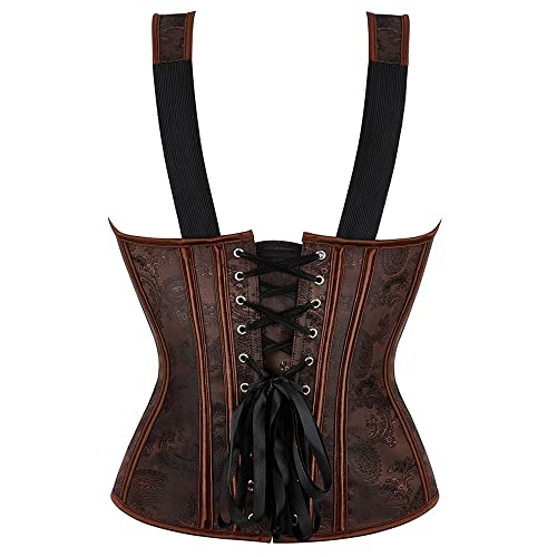Corset Corselet Floral Bojo Alça Modela Cintura Valoriza Busto Postura Elegante Linha Fashion Marrom