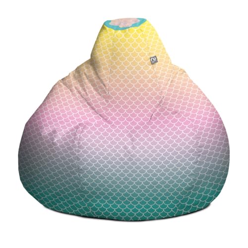 rucomfy Beanbags Extra Large Classic Bean Bag Trend Soft Printed Fabric Bean Bag. Machine Washable 70 x 110cm (Mermaid Ombre, Personalised)