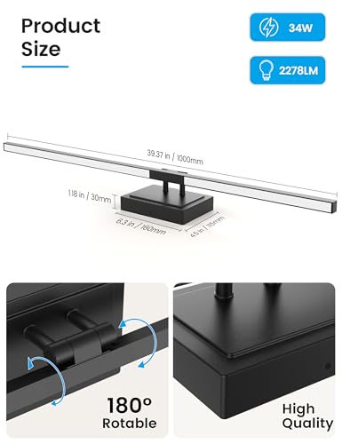 Image of NIORSUN 39.4 Inch Modern Bathroom Light Fixture, 34W 5CCT Dimmable LED Black Bathroom Vanity Lights Over Mirror, Vanity Lights for Bathrooms Restroom Mirror