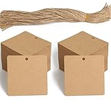 Kraft Paper Gift Tags,200PCS Blank ​Hang Tags with 200PCS Free Natural Jute Twines for DIY Project, Gift Wrapping(Brown)