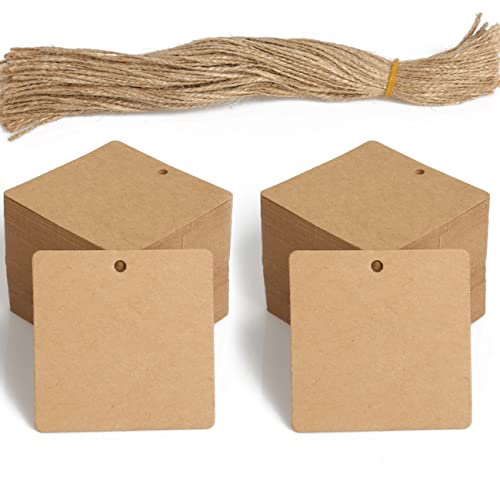 Kraftpapier-Geschenkanhänger, 200 Stück, leere Hängeetiketten mit 200 Stück kostenlosen natürlichen Jute-Schnüre für DIY-Projekte, Geschenkverpackungen (braun)