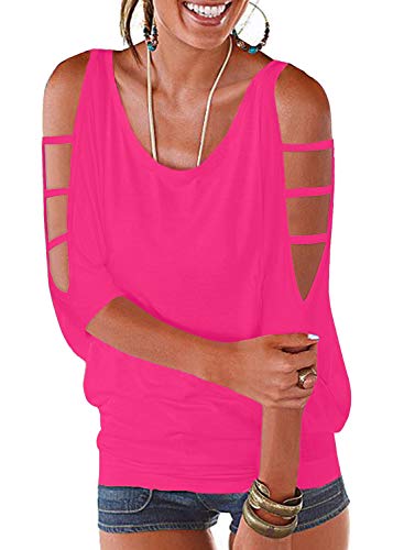 T Shirt Épaules Dénudées Femme à Manches 3/4 Coton Oversize Tops D'Été Décontractés col Rond et Coupe Ample Haut Été 2026