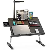 Laptop Bed Tray Desk with LED Desk Light, SAIJI Adjustable Laptop Stand for Bed, XX-Large PVC Leathe