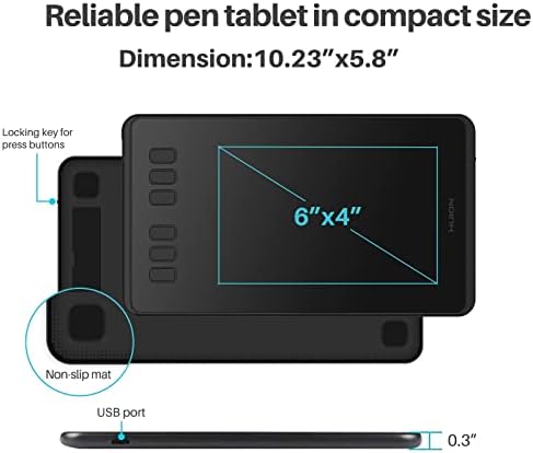 HUION Drawing Tablet Inspiroy H640P Digital Graphics Pad for osu! with Battery-Free Stylus 8192 Levels Pressure Sensitivity 6 Customizable Function Keys Supports Linux Windows Mac Android