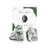 GolbalJew Moss Agate Natural Raw Crystals 2PCS Healing Crystal Stones 1.2-2.0” Reiki Healing Gemstones for Meditation Chakra Balance Home Decor