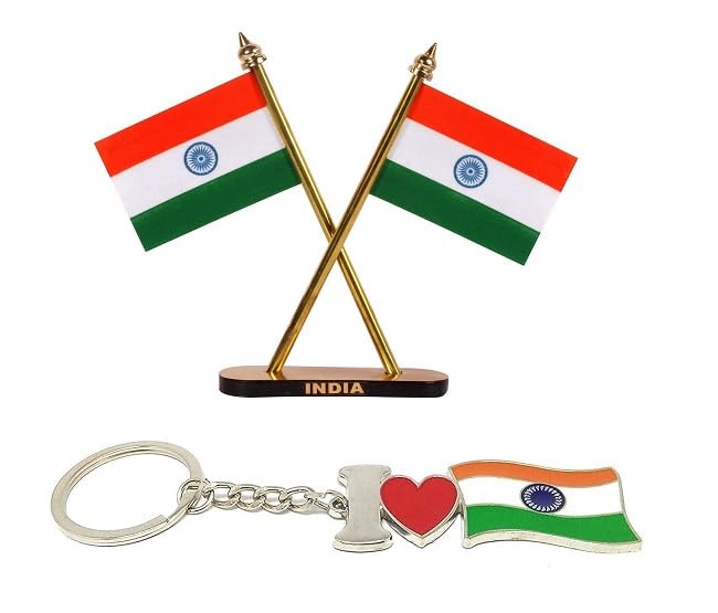 Boscaiola24 Flag Indian Flag Hindustan Tiranga for Car Dashboard Table Home Decoration Decor Cross Design Stand - Double Sided Cross Flag Stand With Keyrings (B0CNTW2CKW) Amazon Price History, Amazon Price Tracker