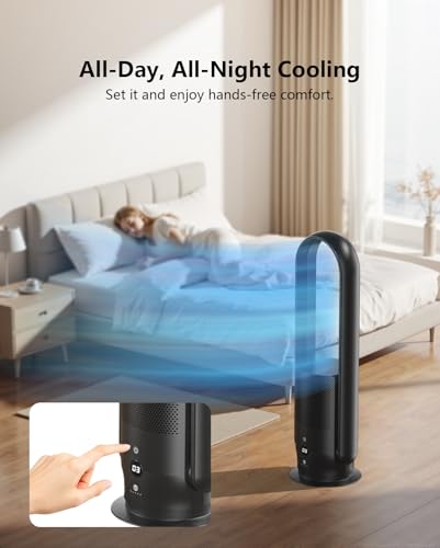 Image of U ULTTY Bladeless Tower Fan and Air Purifier in one, Quiet Tower Fan with Remote, Touch, 9 Speeds, 8H Timer, HEPA Filter 99.97%, 90 Oscillation Fans, Floor Fans Powerful for Home Office Room, Black