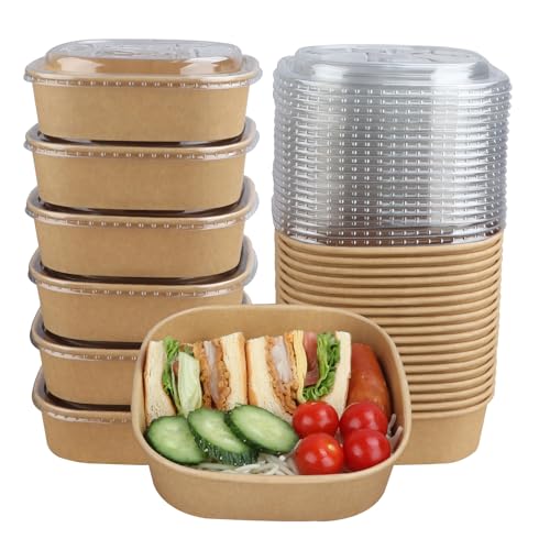 JAYEEY 25 oz Disposable Kraft paper bowls with lids,Food containers 50 Pack