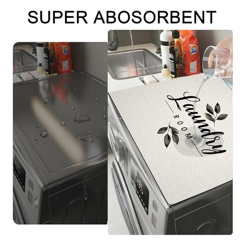 Image of Washer and Dryer Covers for the Top, Non-slip Dryer Top Protector Mat, Dust-proof Washing Machine Cover, 23.6 inch x 19.7 inch (leaf, 23.6 inch x 23.6 inch)