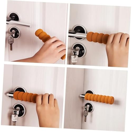 Image of 6-Piece EVA Door Handle Cover Set, Anti-Collision Wall Protector and Door Handle Stopper for Home, Soft Door Knob Guard for Kids Safety (Beige & Brown)