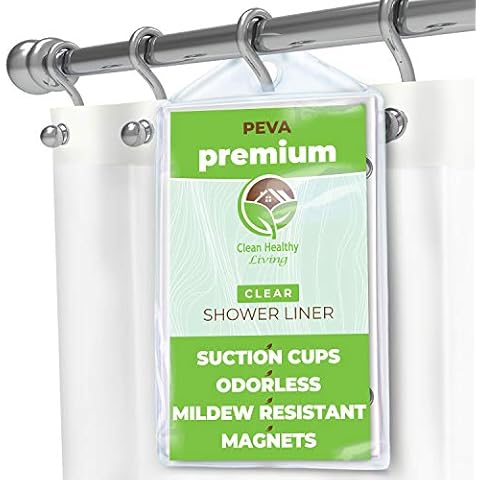 Clean Healthy Living Premium PEVA Clear Shower Curtain Liner with Magnets & Suction Cups - 70 X 71 in. Long Cover