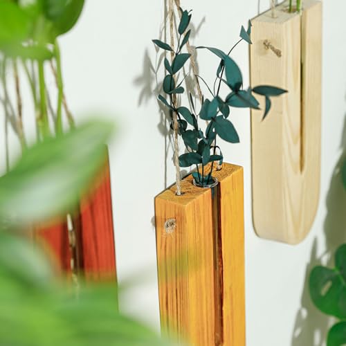 3 Pack Wall Planters for Indoor Plants, Wooden Hanging Planter, Propagation Station, Wooden Pocket Vase, Wood Wall Decor for Living Room Bedroom Bathroom - Thumbnail 3