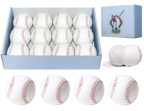 Poosue 12 Pack Blank Baseballs, 9 Inch Solid Cork Core Unmarked Baseballs for League Play, Pitching Hitting Practice & Autograph Gifts