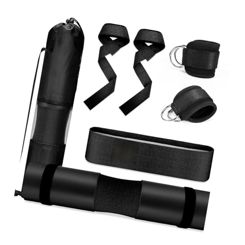 rockible 9 Piezas Almohadilla para Barra Soporte Acolchado para Zancadas con Correas para Tobillo Y Banda de Resistencia de Costuras Reforzadas Adecuado para, Negro