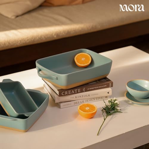 Image of Mora Ceramic Baking Dish with Handles For Casserole, Lasagna, Gratin, Broiling, Roasting, and Baking. Large 9x13 in Pan, Extra Deep - Porcelain Serving Bakeware from Oven to Table. Freezer Safe - Iris
