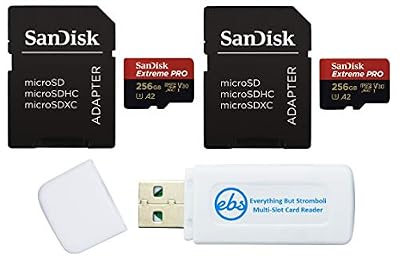 SanDisk 256GB Extreme Pro MicroSD Memory Card (2 Pack) Works with DJI Air 2S, Air 2, Mini, Mini 2, Mavic 2 Drone (SDSQXCD-256G-GN6MA) Bundle with 1 Everything But Stromboli MicroSDXC & SD Card Reader