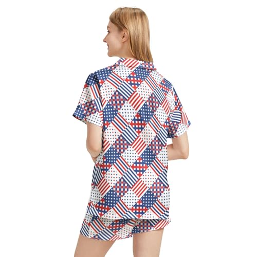 Image of Silk Satin Pajama Set for Women Summer Lounge Pjs Sets 2 Piece Suit Ladies Button Down Tops And Shorts Sleepwear