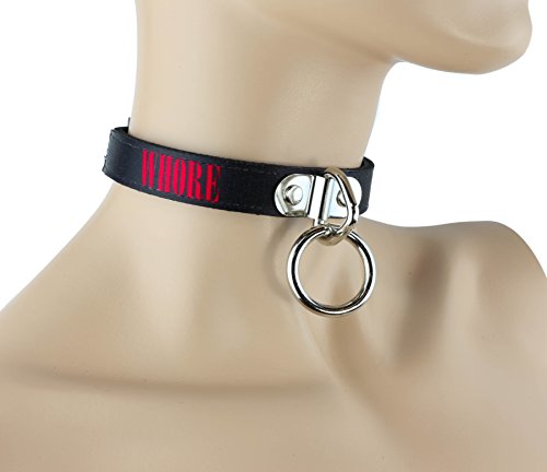 Whore Slut Slave Bondage Ring Collar Genuine Leather Choker with Buckle