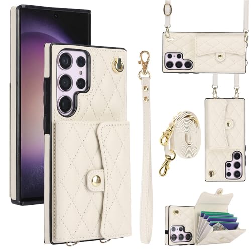 Housse portefeuille Note20 Ultra beige anti-chute avec rabat en cuir et sangle