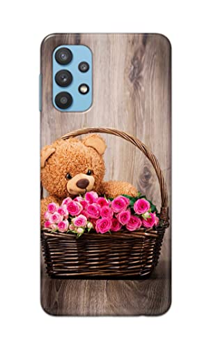 Image of PRINTFIDAA Roses and Teddy Bear in The Wicker Hard Back Cover for Samsung Galaxy A32 Back Cover -(P6) KAT1004