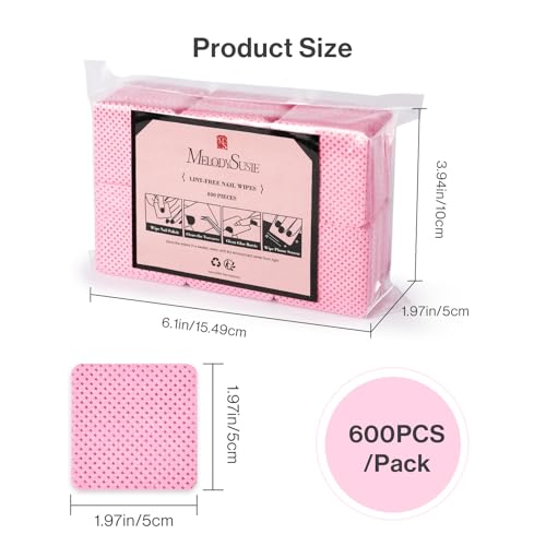 Image of MelodySusie 600Pcs Lint Free Nail Pink Wipes Super Absorbent Soft Non-Woven for Fingernail Polish Remover and Eyelash Extension Wipes for Nail Art
