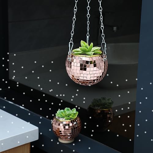 Remerry OY-REMERRY-49632 20 Pcs 4 Inch Disco Ball Planter Mirror Ball Boho Hanging Planter Flower Pots Vase With Chain And Wooden Rings For Indoor Outdoor Plants Succulents Cacti Flowers Home Decorations thumb #2
