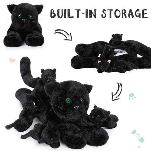 Image of MaoGoLan 5Pcs Black Cat Plush with 4 Babies Inside - 20 inch Big Black Cat Stuffed Animals - Realistic and Soft Halloween Plushies Gift for Cat Lover,Women,Girls,Kids
