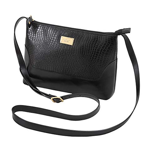 Bolsa Couro Lezard Alça Transversal Mariart Fechamento Zíper 2194 (Preto)
