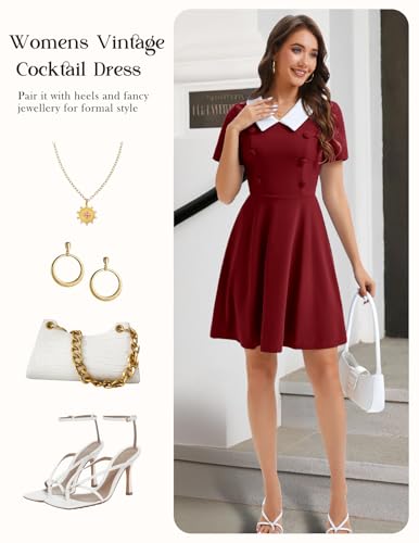 Image of Bbonlinedress 1950s Vintage Dress for Women Retro Rockabilly Peter Pan Collar Short Sleeve Cocktail Party A Line Dresses