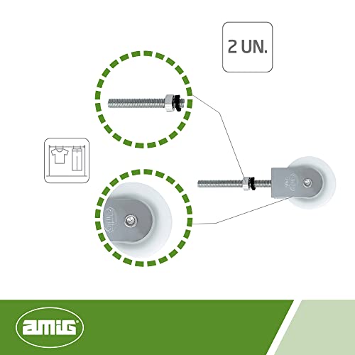 Amig - Clothesline Pulley - Steel Pulley with Metal Sheave - Easy to Install and Secure Fixing - 39 mm - Steel - Steel Finish - Image 2