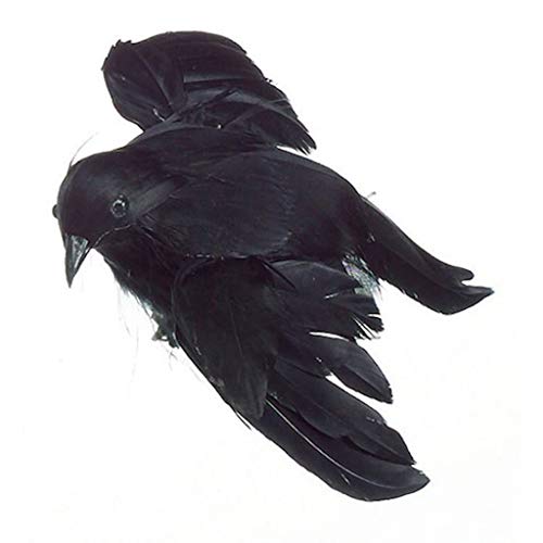 Factory Direct Craft Artificial Black Feather Flying Crows - Realistic Look Fake Black Bird Crows for Haunted House Displays or Costumes and Halloween Decorating, Crafting (6 Pieces)