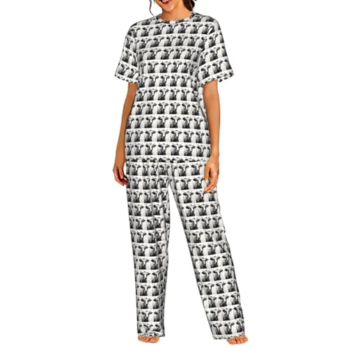 Pyjama à manches courtes imprimé vache noir et blanc ensemble détente doux