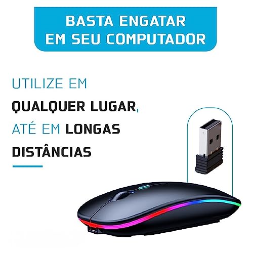 Mouse Sem Fio Recarregavel 2.4g Wireless USB para Notebook Desktop TV (PRETO)