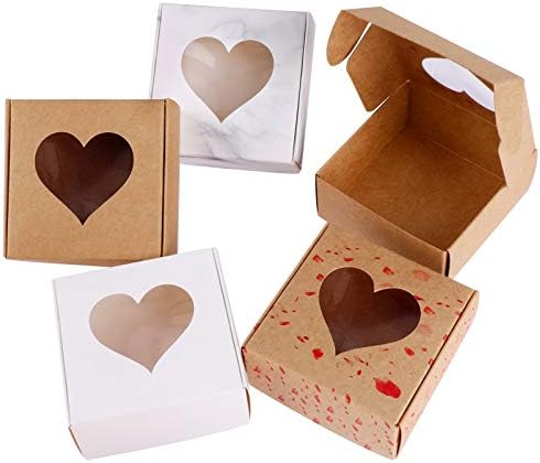Qpout 20 Pack Heart Candy Boxes, Mini Kraft Paper Gifts Wrapping Box, Valentine's Day Wedding Bridal Shower Birthday Party Cookie Sweet Jewelry Small Presents Decoration