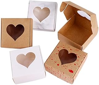 Qpout 20 Pack Heart Candy Boxes, Mini Kraft Paper Gifts Wrapping Box, Valentine's Day Wedding Bridal Shower Birthday Party Cookie Sweet Jewelry Small Presents Decoration