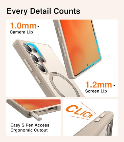 Image of TORRAS 360 Spin Magnetic Stand for Samsung Galaxy S25 Ultra Case Beige Gold, Fit for Magsafe, Military Grade Slim Protective S25 Ultra Case with Kickstand Rotatable, Ostand Spin, Aesthetic Dune