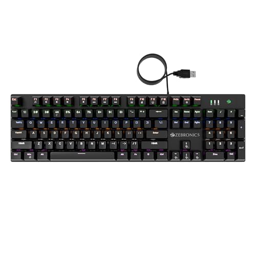 Image of Zebronics Wired Mechanical Keyboard, Silent Linear Red Switches, 104 Keys, 12 Multimedia Keys, 26 Key Anti Ghosting, Double Shot Keycaps, 17 LED Modes, Multimedia Keys, 1.5m Cable (Max Ninja 100)