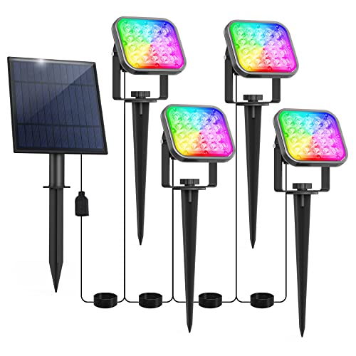 NATPOW Solar LED Spotlights Outdoor, 4-in-1 Garden Lights, IP65 Waterproof, Auto On/Off Landscape Lighting for Trees, Yard, Path (RGB)