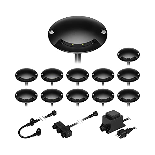 ledscom.de LED Boden-Aufbauleuchte BUNDA, 1-flammig, extra-flach, für außen, Aluminium, schwarz, rund, 7cm Ø, warmweiß, 12er Set