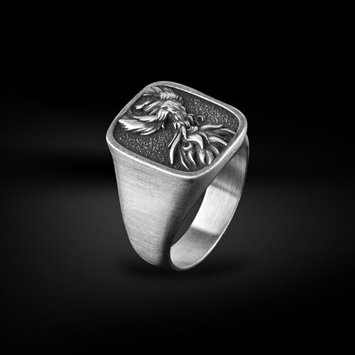 BySilverStone - Sterling Silver Phoenix Fire Bird Men Ring, Square Signet Rings for Men, Best Friend Fantasy Rings, Mythology Ring for Husband, Cool Male Gift Jewelry4