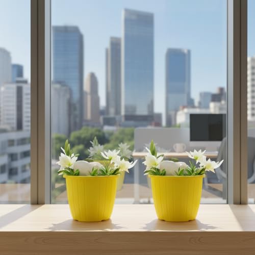 Image of Go Hooked Sunshine Flower Pot /Planters for Home Decor, Plastic Pots for Gardening /Home, Flower Pots Indoor-Outdoor & Planter for Plants (Yellow) (Pack of 2)
