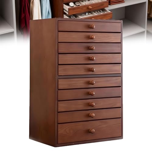 SHUMIAO Wooden Jewelry Box, 10-Layer Jewelry Organizer Box for Women, Earring & Necklace Storage, Ring Trays, Gift for Wife, Mom or Her