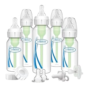 Dr. Brown’s Natural Flow Anti-Colic Options+ Narrow Baby Bottle Gift Set with Advantage Pacifier & Bottle Travel Caps, 0m+ (Packaging/Pacifier May Vary)