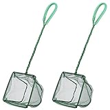 Pawfly Aquarium Fish Net with Braided Metal Handle Square Net with Soft Fine Mesh Sludge Food Residue Wastes Skimming Cleaning Net for Fish Tanks Small Koi Ponds and Pools, 2 Pack