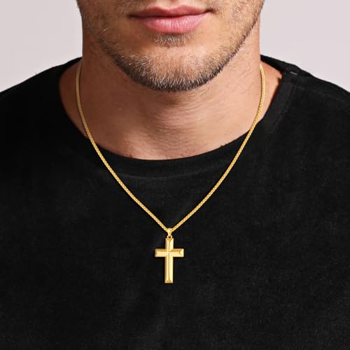 14K Gold Cross Necklace for Men - Gold Cross Pendant with Chain, Classic Religious Jewelry 20-24 Inch2