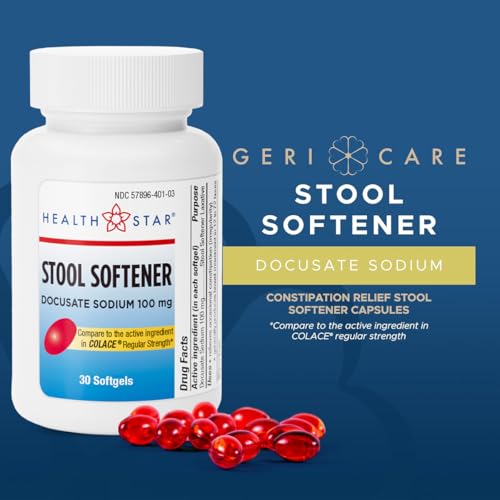 Image of GeriCare Docusate Sodium Stool Softener - 100mg Gentle Stimulant Laxative Softgels for Men & Women- Constipation Relief - Adults Daily Bowel Movement Laxative, 30 Count
