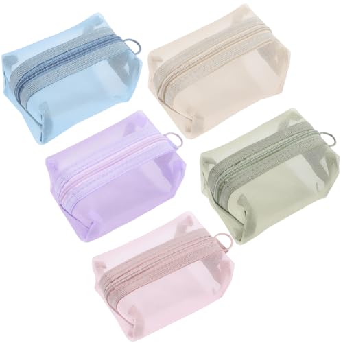 GORGECRAFT 5Pcs 5 Colors Portable Square Mesh Storage Bag Small Zippered Mesh Makeup Bag Cosmetic Coin Purse Travel Storage Organizer for Toiletry Blue Green Pink Purple Khaki 4.1 x 2.2 inch