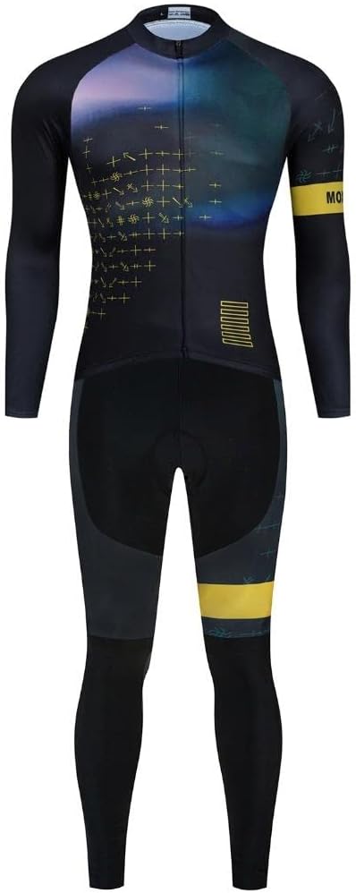 MOXILYN Cycling Jerseys Men Set Bike Clothing for Men Long Sleeve Bike Jacket and Cycling Bibs Pants with 20D Gel Pad